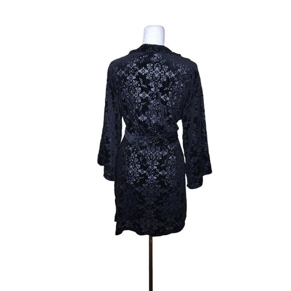 INC Short Kimono Robe Burnout Velvet Womens Size S Black Pockets - Picture 5 of 8